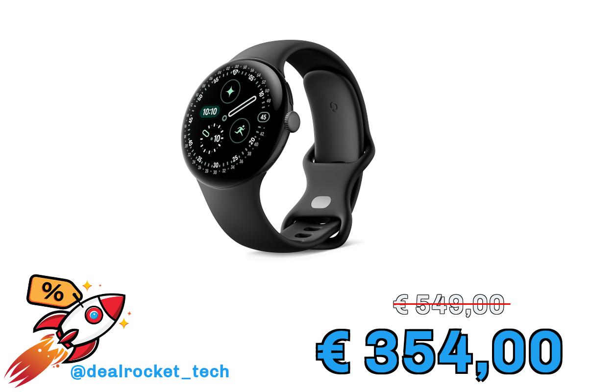 Google Pixel Watch 4 (45 mm) - Smartwatch Android con tracker per fitness e benessere, e assistente virtuale Gemini - Cassa in alluminio nero opaco - Cinturino sportivo nero ossidiana - LTE