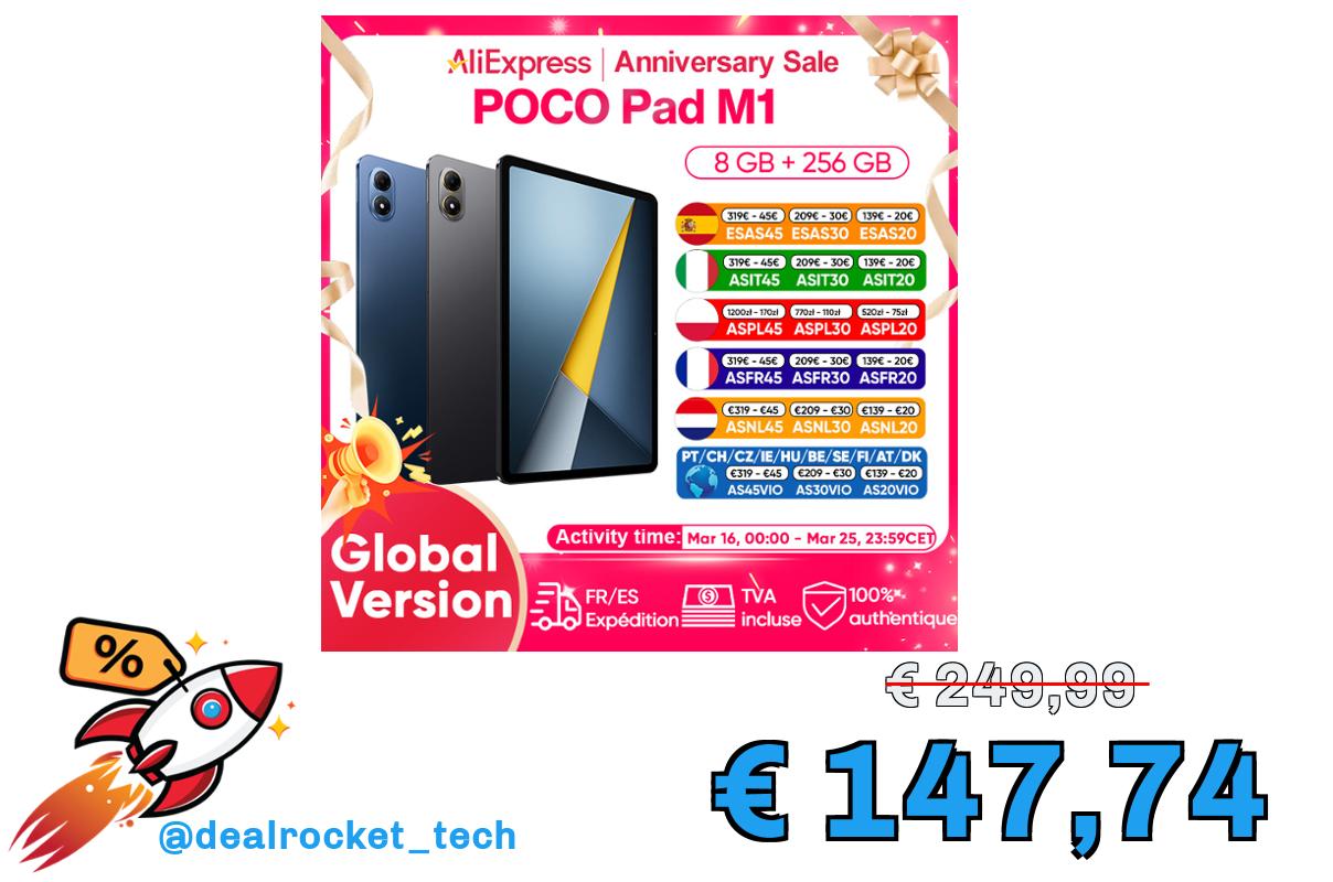 Tablet POCO Pad M1 Versione Globale con Snapdragon ®   Display Cristallino 2.5K da 12.1 Pollici 120Hz 7s Gen 4, Batteria 12000mAh con Ricarica Rapida 33W