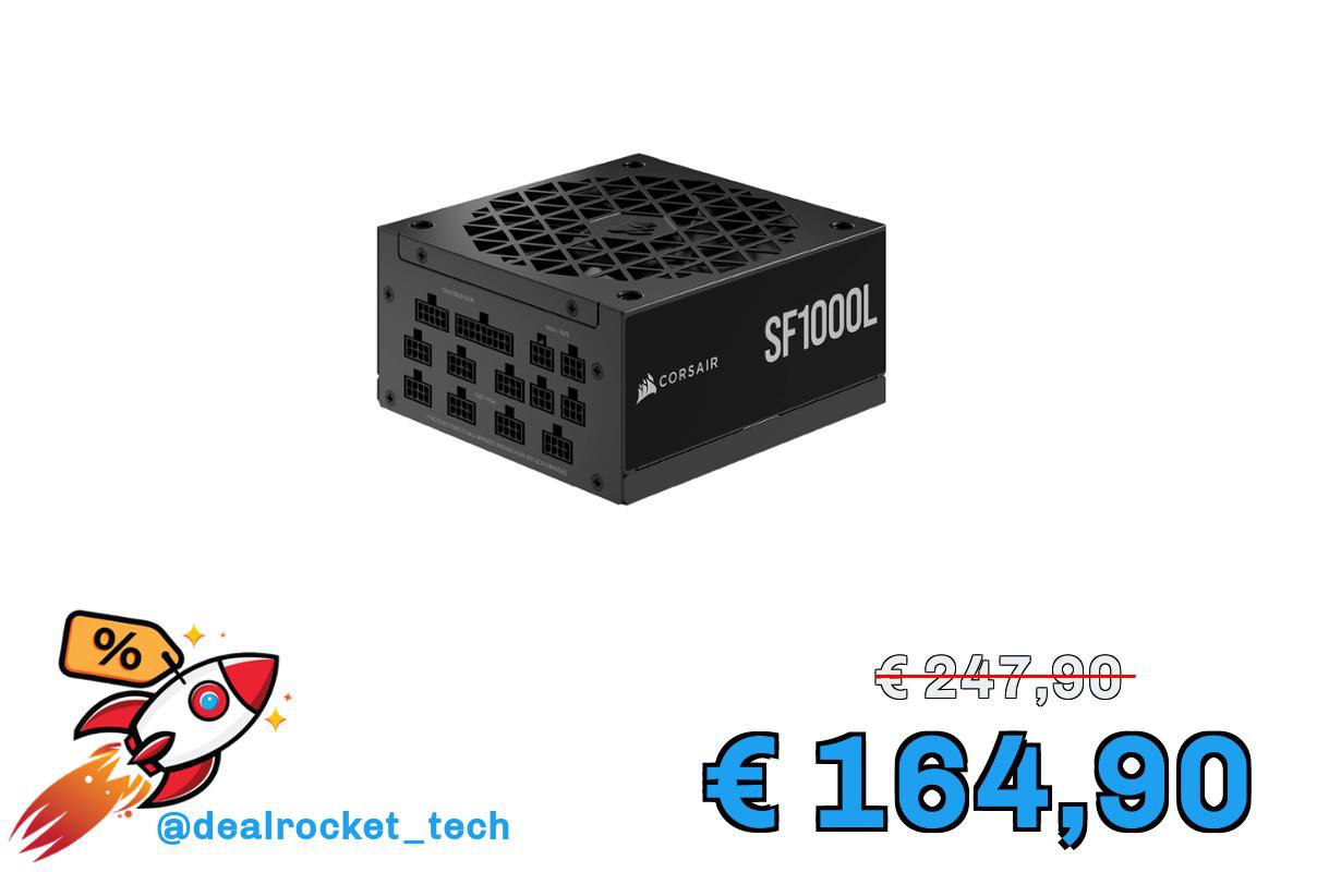 Corsair SF1000L Alimentatore SFX Completamente Modulare a Basso Rumore - Compatibile Con ATX 3.1 e PCIe 5.1 - Ventola PWM Silenziosa da 120 mm - 80 PLUS Gold - Modalità Zero RPM - Nero