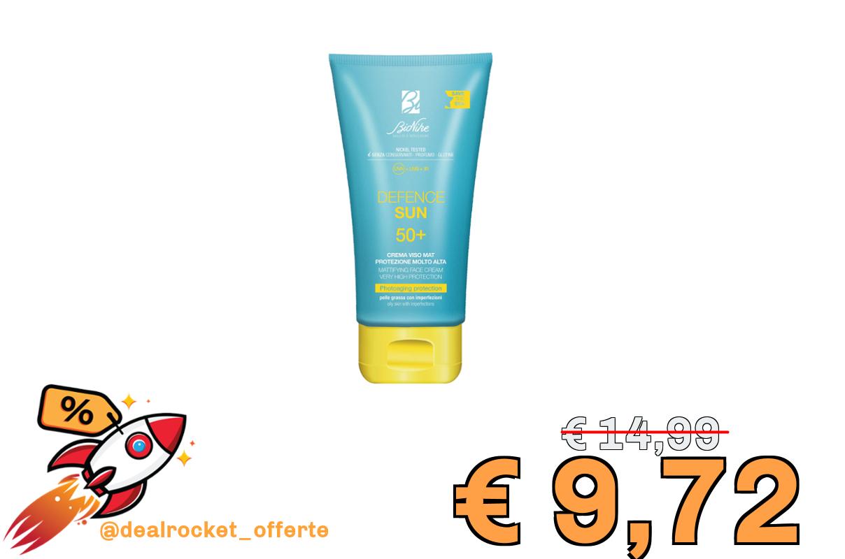 Bionike Defence Sun - Crema Solare Viso Matte SPF 50+ per Pelli Grasse con Imperfezioni, Azione Sebonormalizzante e Antiossidante, Waterproof e non Appiccicosa, Uniforma e Ripara la Pelle, 50 ml