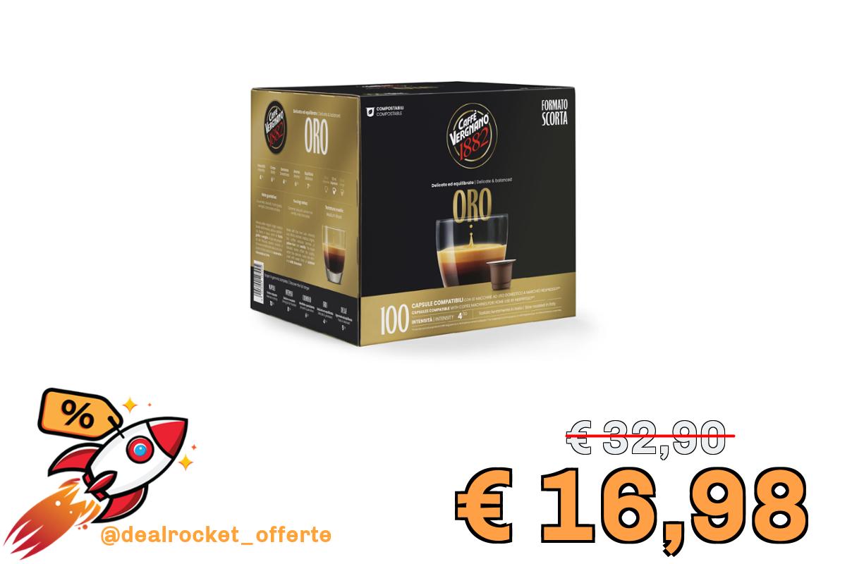 Caffè Vergnano 1882 - 100 Capsule - Caffè Compostabili e Compatibili con Nespresso, Oro - Pack da 100 capsule