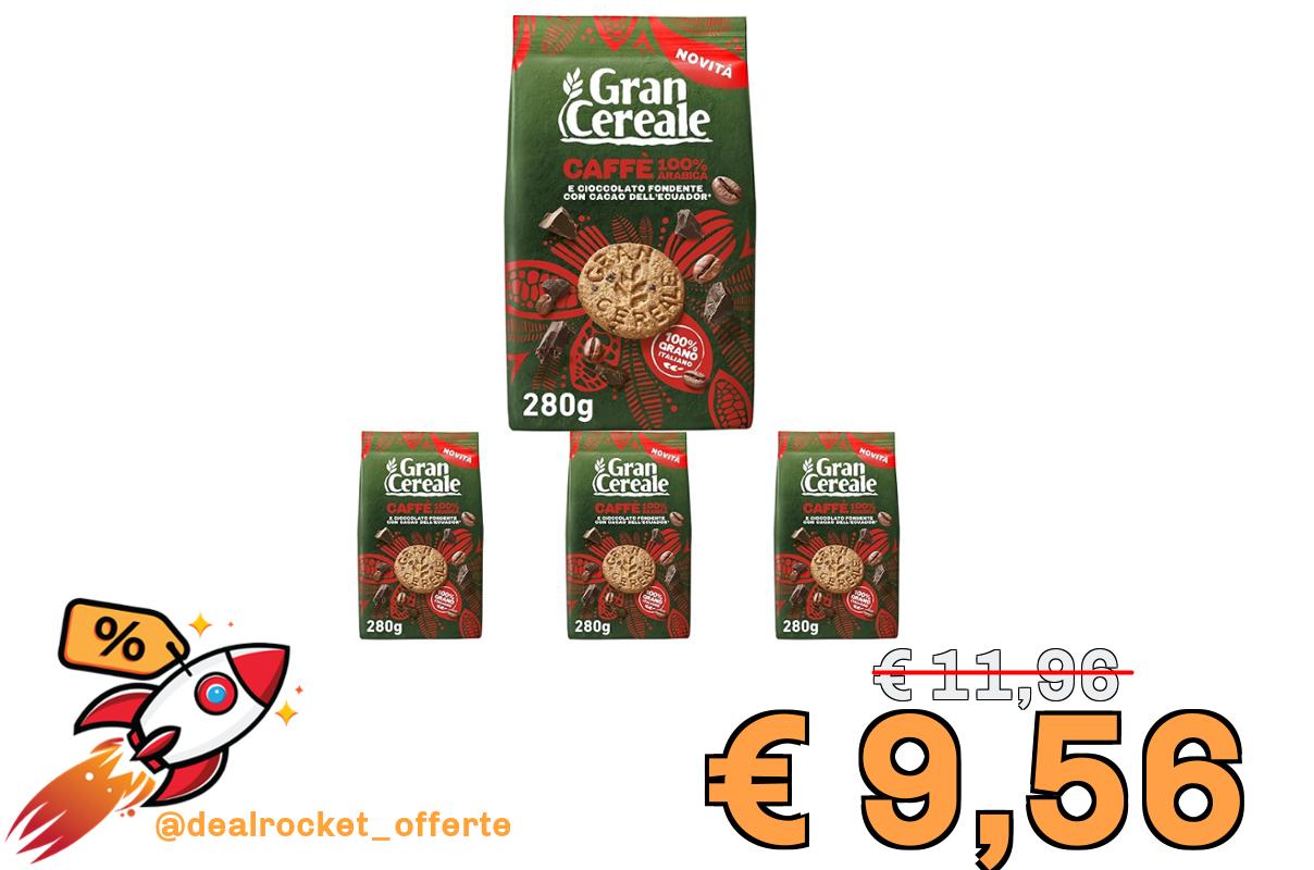 Gran Cereale, Biscotti Gran Cereale al Caffè, Biscotti Integrali e Ricchi di Fibre, con 100% Caffè Arabica e Pepite di Cioccolato Fondente, 280 g (Confezione da 4)