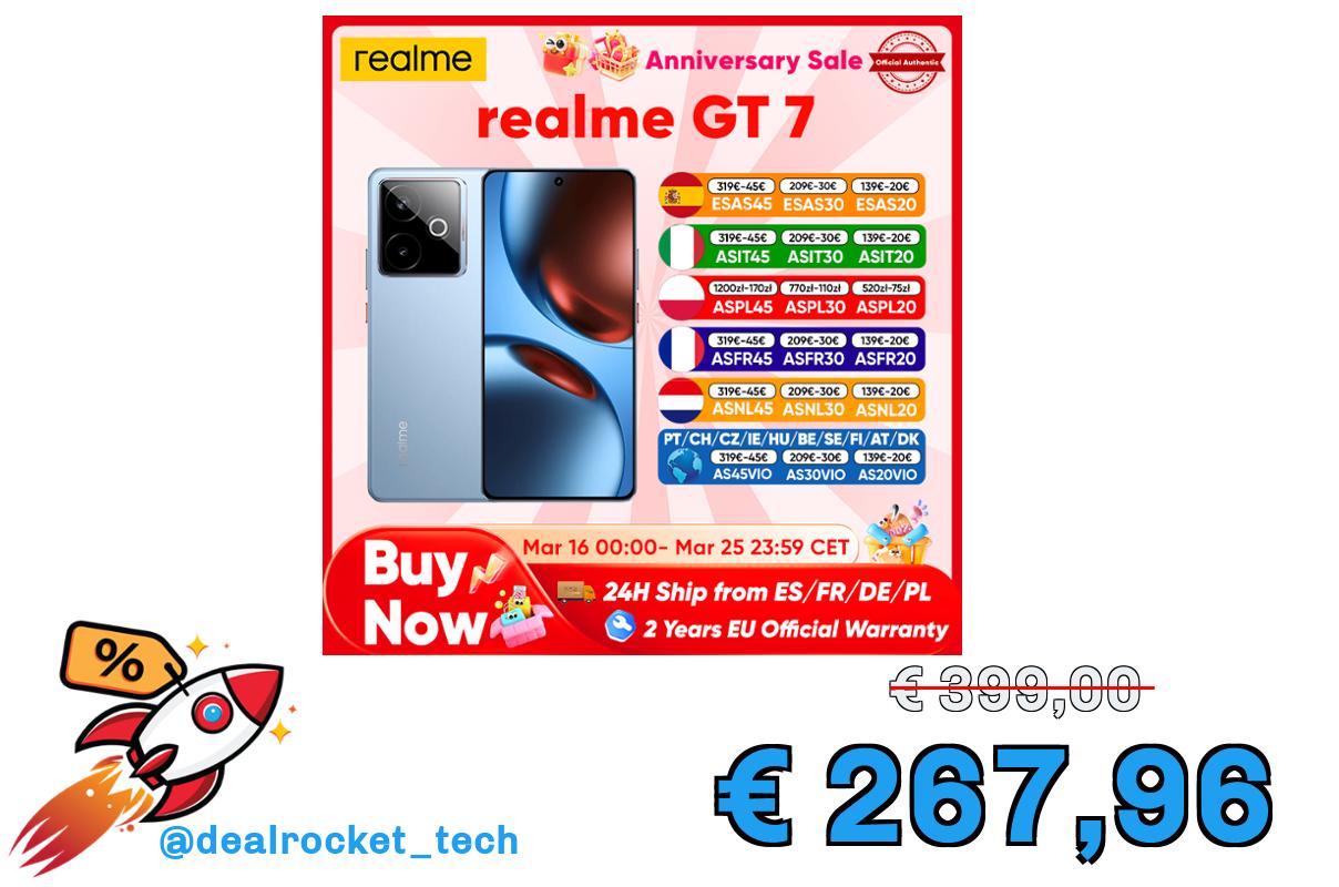 realme GT 7 Versione Globale 5g Smartphone Ai Dimensity 9400E 7000Mah Titan Batteria 120W Carica Ultra Veloce 6.78” 120Hz Schermo Nfc