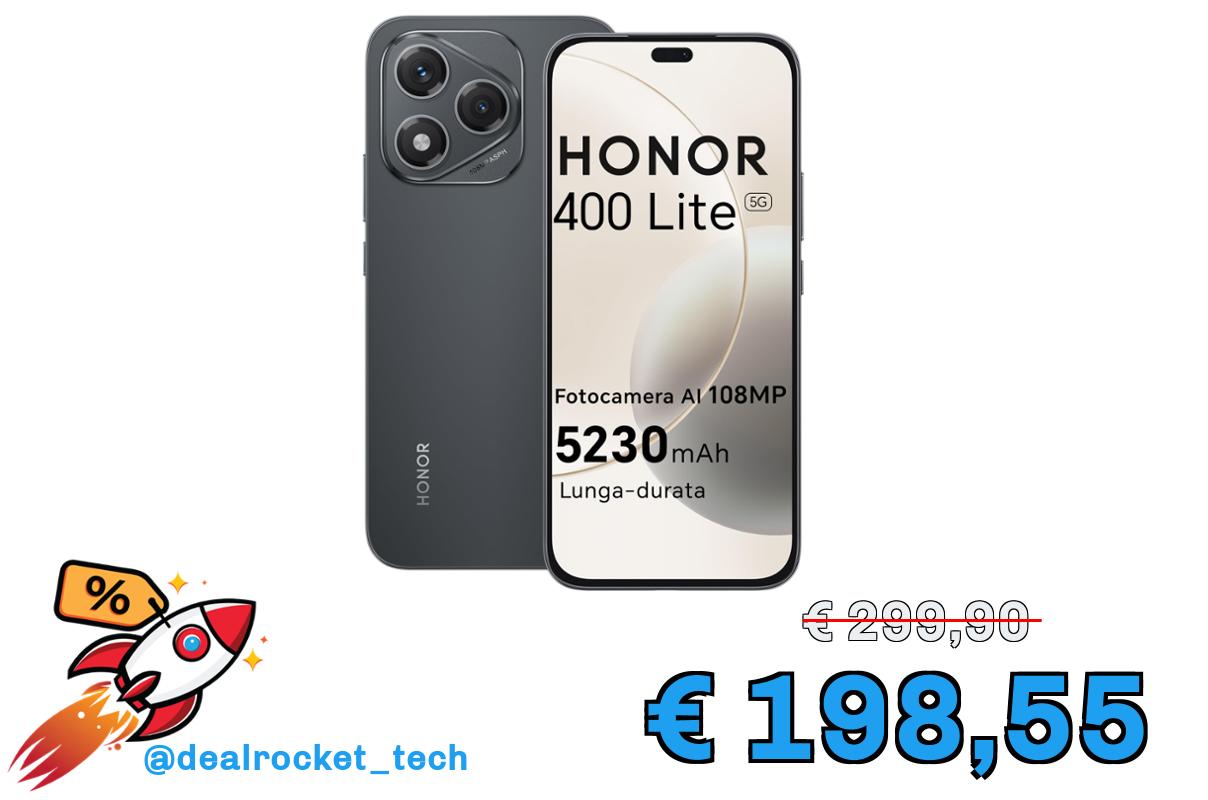 HONOR 400 Lite 5G Smartphone,8GB RAM 256GB Memoria Dual SIM NFC, 5230 mAh,108MP con pulsante AI telefono Android 15, 6.7 pollici AMOLED Eye-Care Display, IP64&SGS, Velvet Black [Versione italiana]