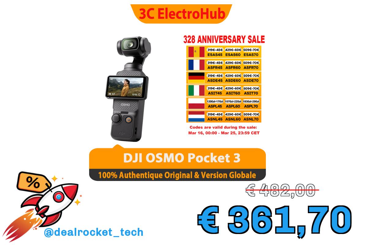 DJI Osmo Pocket 3 Fotocamera 1” CMOS Video 4K/120fps, Stabilizzazione a 3 assi, Touchscreen ruotabile da 2″, Piccola videocamera