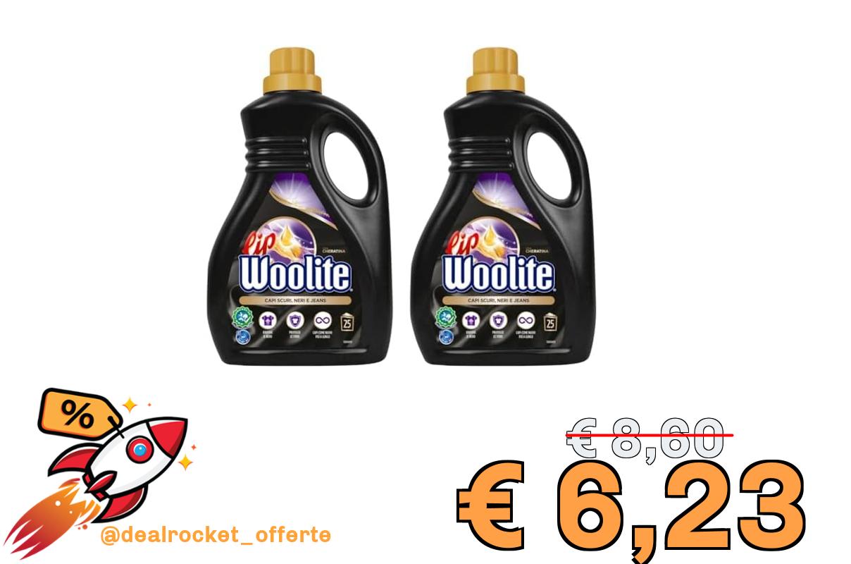 Lip Woolite Detersivo Lavatrice Capi Scuri, Neri e Jeans 25 Lavaggi, da 1500 ml di Detersivo Lavatrice Liquido Capi Scuri con Cheratina (Confezione da 2)