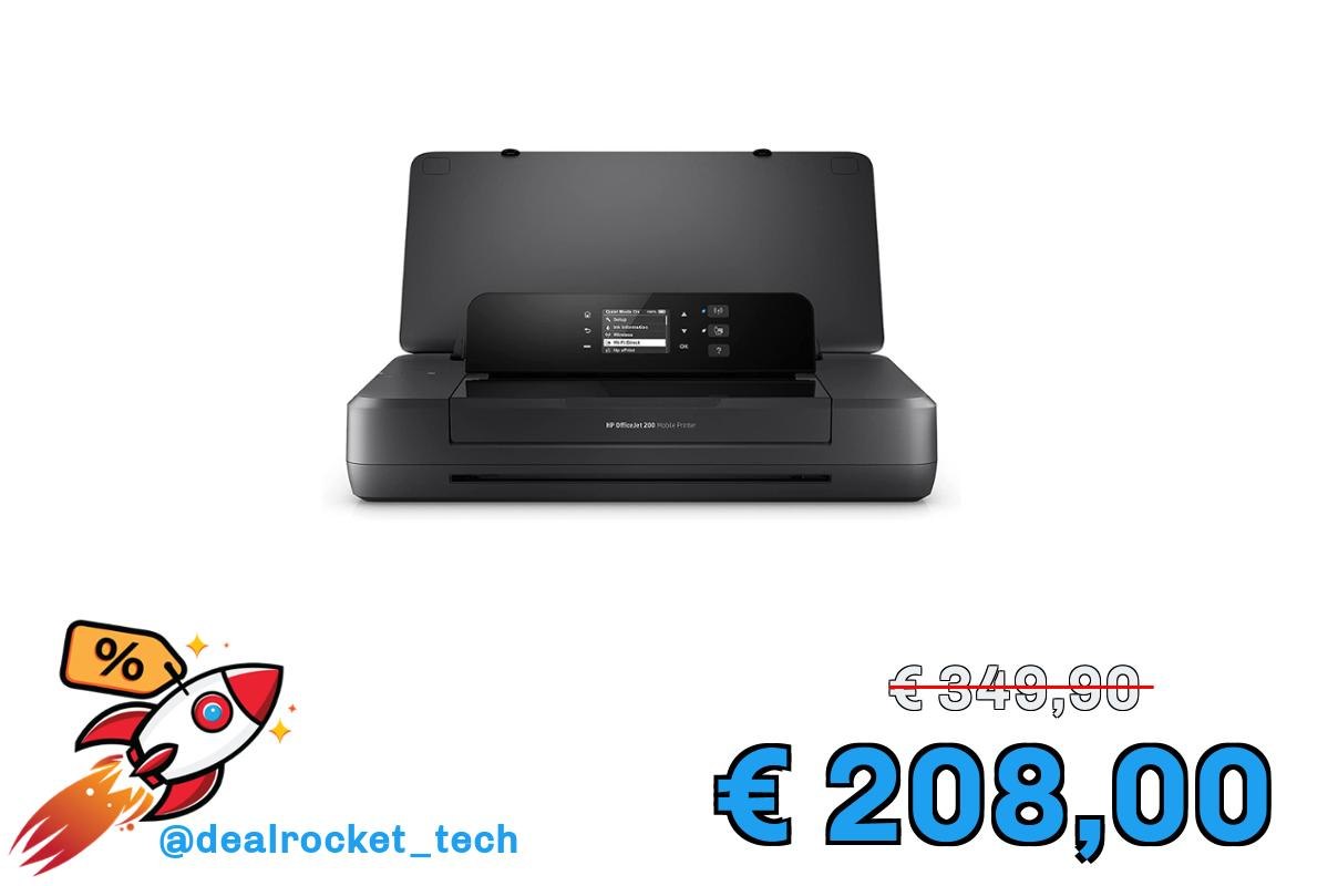 HP OfficeJet 200 Mobile Stampante a Getto di Inchiostro, Display LED, Wi-Fi, Wi-Fi Direct, App Smart, USB, Nero