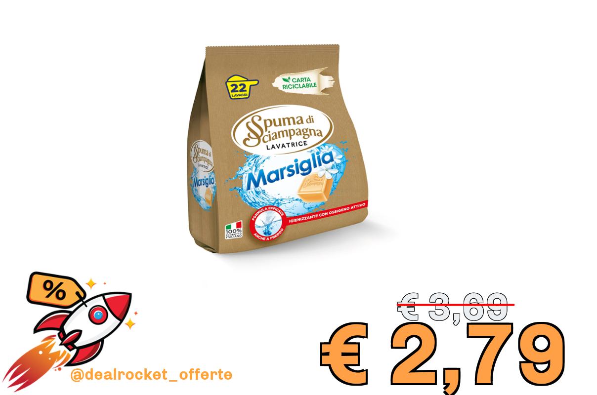 Spuma di Sciampagna - Detersivo Lavatrice Polvere Sapone di Marsiglia, Formula Concentrata con Azione Antigrigio Colori Brillanti, Igienizzante con Ossigeno Attivo - 990 g, 22 Lavaggi