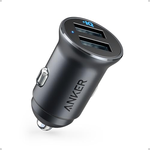 Anker Caricatore Auto Mini 24W 4.8 A Doppia USB Metallo, Adattatore Auto PowerDrive 2 Alloy Flush Fit LED Blu, per iPhone 17/16/15, iPad Pro/Air 2/Mini, Samsung Galaxy, Huawei, Xiaomi