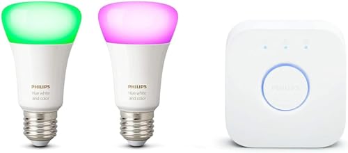 Philips Hue White and Color Ambiance Starter Kit 2 Lampadine Smart con Bluetooth Attacco E27 e un Bridge Hue per Controllo del Sistema