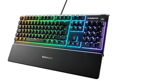 SteelSeries Apex 3 – Tastiera da Gaming RGB – Illuminazione RGB a 10 Zone – Poggiapolsi Magnetico di Alta Qualità – PC Layout Tedesco (QWERTZ)
