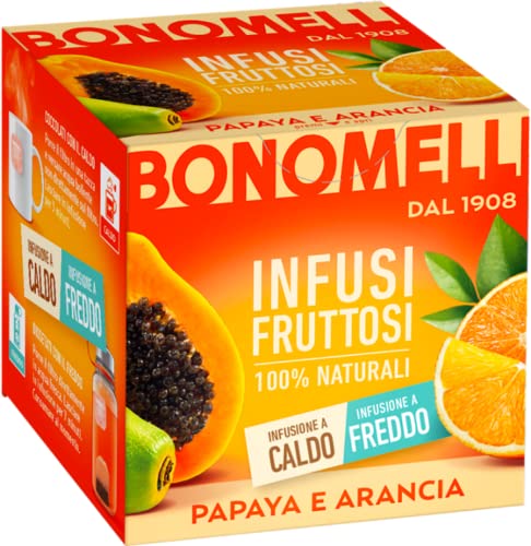 Bonomelli Infusi Fruttosi, Papaya e Arancia, Confezione da 12 Filtri, Gusto Esotico e Fresco, Infusione a Caldo e a Freddo, Ingredienti 100% Naturali (24g)