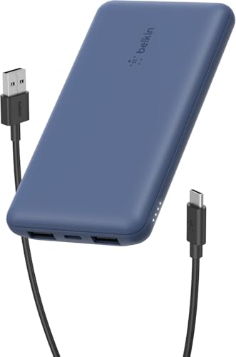Belkin Batteria esterna portatile da 10000mAh, caricabatteria USB-C 10K con 1 porta USB-C e 2 porte USB-A, power bank con ricarica da 15 W per iPhone, Samsung Galaxy, Pixel, AirPods, iPad ecc – Blu