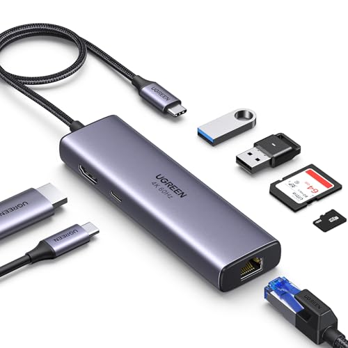 UGREEN Revodok 107 Hub USB C Ethernet Gigabit HDMI 4K 60Hz PD 100W Lettore Schede SD TF Adattatore Type C Multiporta 5Gbps Compatibile con MacBook Neo iPad Pro Air iPhone 17 Pro Max Galaxy S26 Ultra