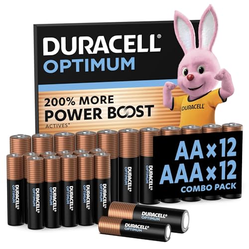 Duracell – 24 Batterie Optimum Alcaline (12 AA+ 12 AAA), 1.5 V LR6 LR03 MX1500 MX2400