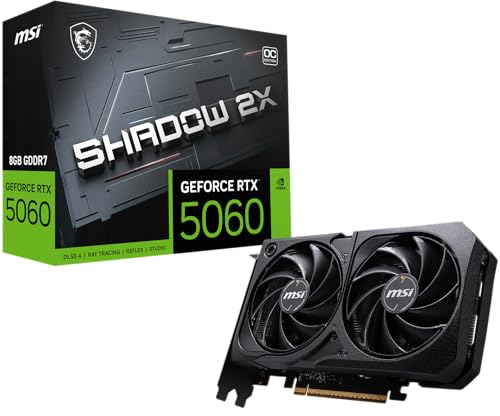 msi NVIDIA GeForce RTX 5060 8G Shadow 2X OC Carte Graphique Gaming GDDR7 128 Bits, Fréquence Boost jusqu’à 2535 MHz, PCIe Gen 5, DLSS 4, DP 2.1 x 3, HDMI 2.1 x 1, SFF Ready