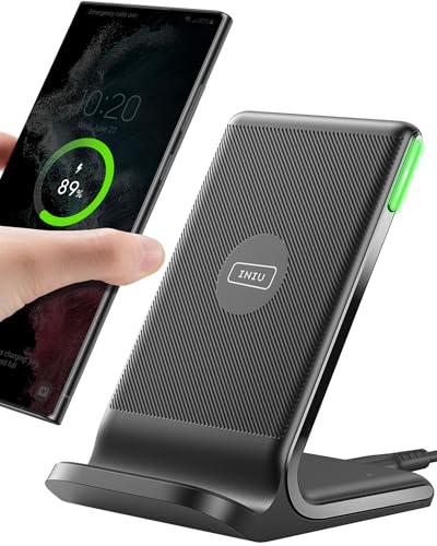 Caricatore Wireless per iPhone, INIU 15W Stazione di Ricarica Wireless con Luce adattiv Supporto Telefono per iPhone 17 16 15 14 13 12 11 Pro Max Samsung Galaxy Google Pixel etc