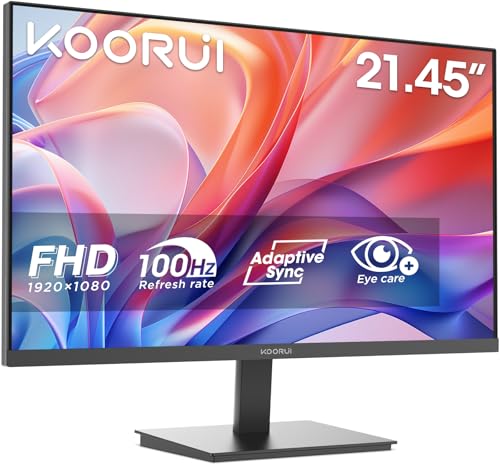 KOORUI E2212F Monitor PC 21.45 Pollici, FHD 1080p 100Hz Schermo Ultra-Sottile con Adaptive Sync, HDMI/VGA, Eye Care, Micro-Edge Design per Ufficio e Home Office, VESA 100x100mm
