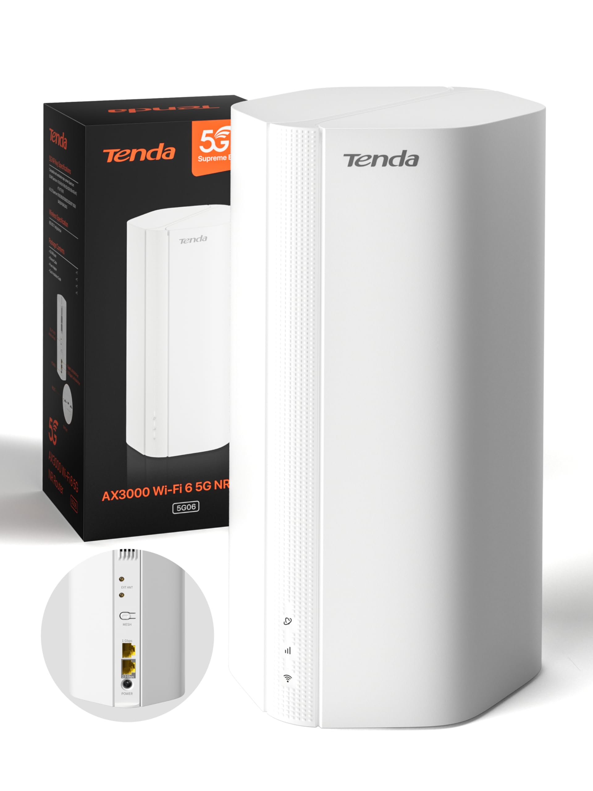 Tenda 5G06 Portable 5G SIM Router, AX3000 Dual Band WiFi 6, Plug & Play