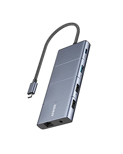Anker Hub USB C 11 in 1 Docking station, Porte USB C e USB A da 10Gbps, HDMI 4K e DisplayPort,Alimentazione da 100W, 2 Porte Dati USB 2.0,Ethernet,AUX, Slot per Schede microSD e SD, per XPS e altro