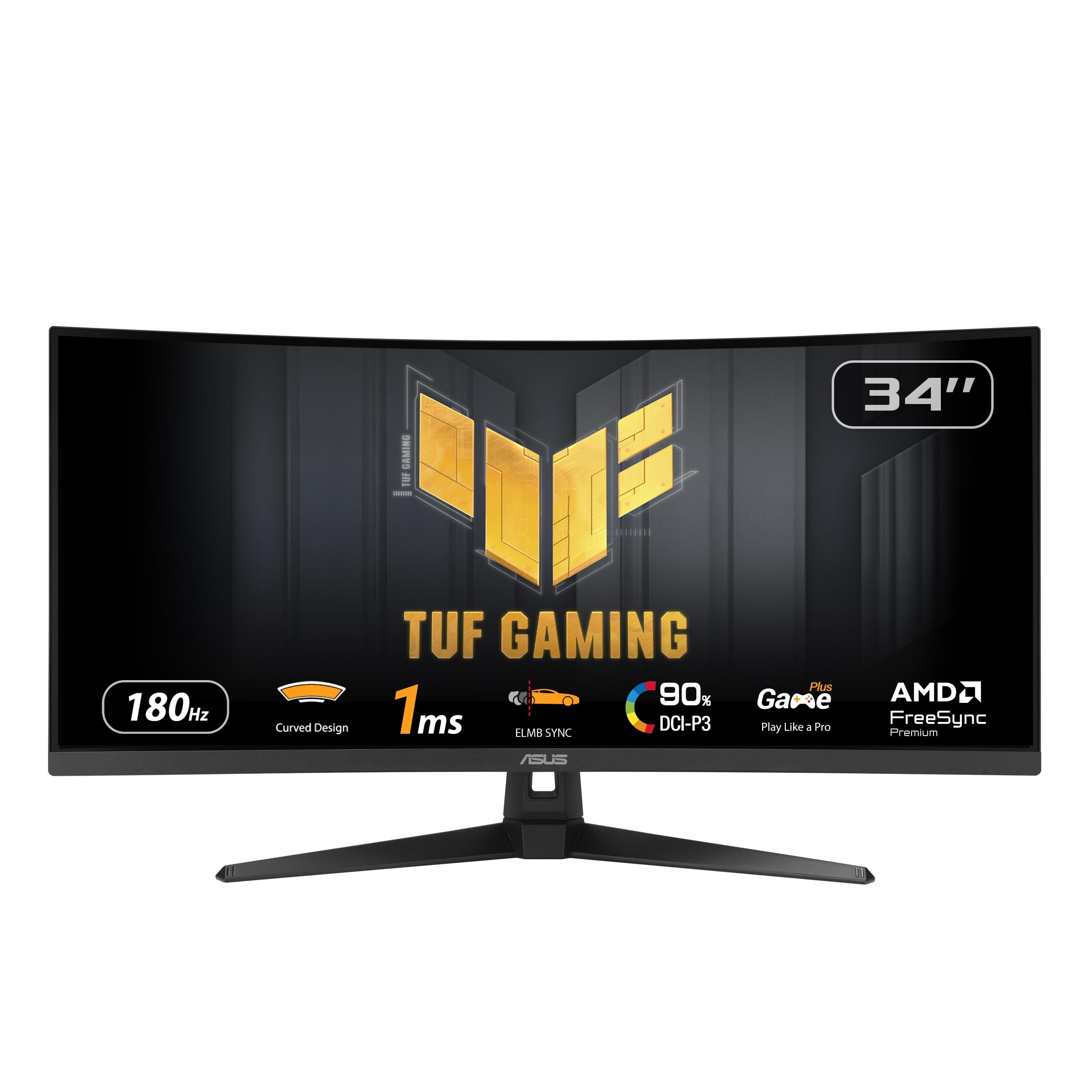 ASUS TUF Gaming VG34VQ3B Monitor Gaming Curvo da 34” pollici WQHD (3440×1440), 180Hz ELMB SYNC, FreeSync Premium, Tempo di Risposta 1ms, 90% DCI-P3, DisplayWidget Center