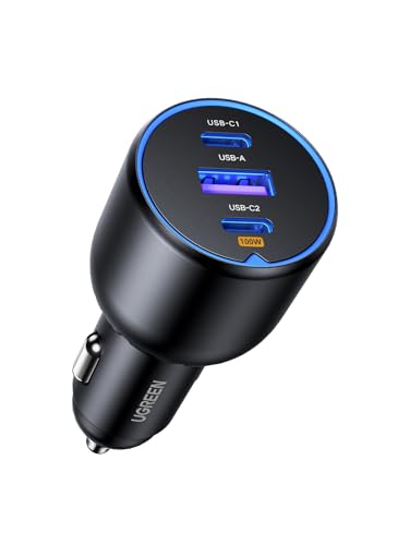 UGREEN 130W Caricatore Auto USB C, Caricabatteria Accendisigari Ricarica Rapida con 3 Porte, Compatibile con iPhone 17 Pro Max Air/16/15, Samsung Galaxy S25/24, Xiaomi, MacBook, iPad Air Mini