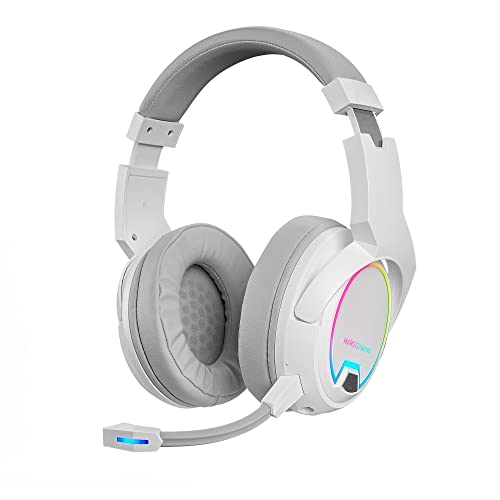 Mars Gaming MHW-100 Bianco, Cuffie Wireless ARGB Flow, Microfono ENC Rimovibile, Ultraleggero, ENC Attivo + Cancellazione Passiva Rumore, Compatibilità Universale