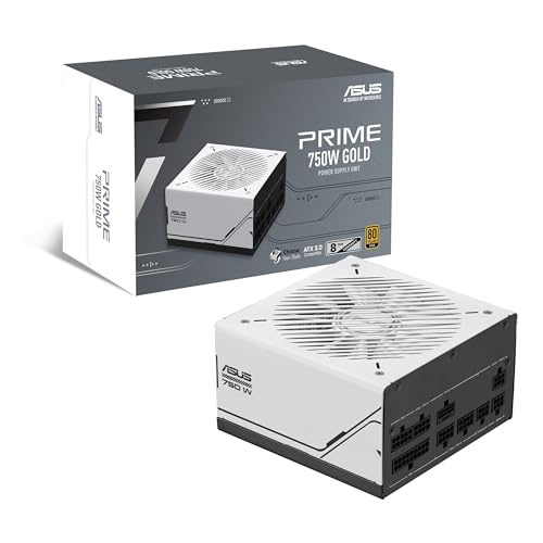 ASUS Prime 750W Gold, Alimentatore Modulare per PC, 750W di Potenza, PCle Gen 5.0, 80 Plus Gold, Standard ATX 3.0, Ventola con Doppio Cuscinetto a Sfera, Bianco, PRIME-750W-GOLD