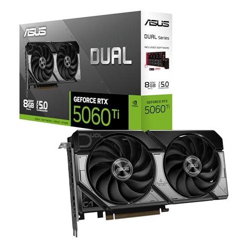 ASUS Dual NVIDIA GeForce RTX 5060 Ti, Scheda Grafica da 8 GB GDDR7, 128 Bit, PCIe 5.0, 2,5 Ventole Axial-Tech, 1 HDMI 2.1, 3 DisplayPort 2.1, Software GPU Tweak III, Bianco, DUAL-RTX5060TI-8G