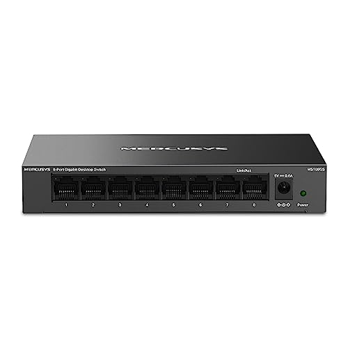 TP-Link Mercusys MS108GS Switch Ethernet 8 Porte Gigabit, Sdoppiatore Ethernet, Switch Gigabit per la Casa e l’Ufficio, Plug e Play, Montaggio Desktop, Cassa in Metallo, Durevole e Silenzioso