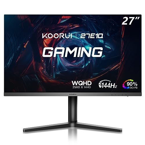 KOORUI Display PC Gaming 27 144 Hz, Risoluzione WQHD (2560 x 1440), 1MS, Display Port & 2X HDMI, FreeSync Compatible, Nero