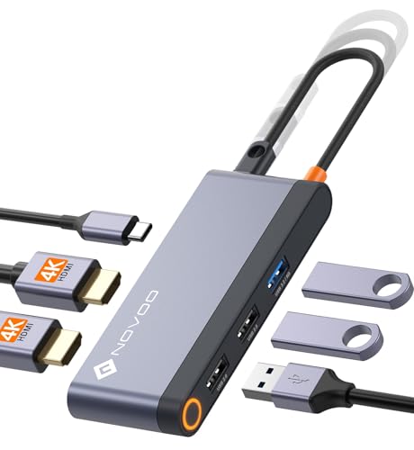 NOVOO Docking Station USB C a Dual HDMI 4K 60Hz, 100W PD, 3 Porte USB A, Adattatore Thunderbolt 3/4 per Dell HP Lenovo Asus, MacBook Pro Air