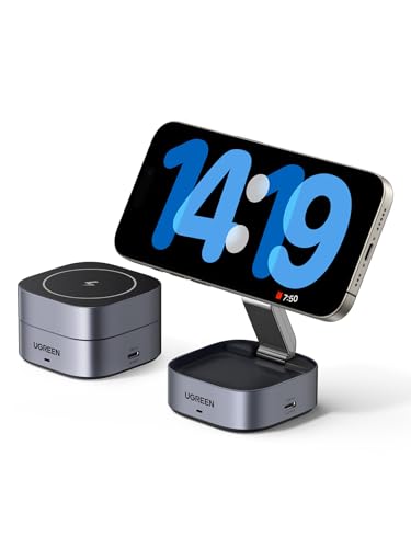 UGREEN MagFlow Caricatore Wireless, Stazione di Ricarica 2 in 1 per Cuffie, Caricabatterie Magnetico Compatibile con iPhone 17 Pro Max Air/16/15/14/13/12, AirPods PRO 2/3