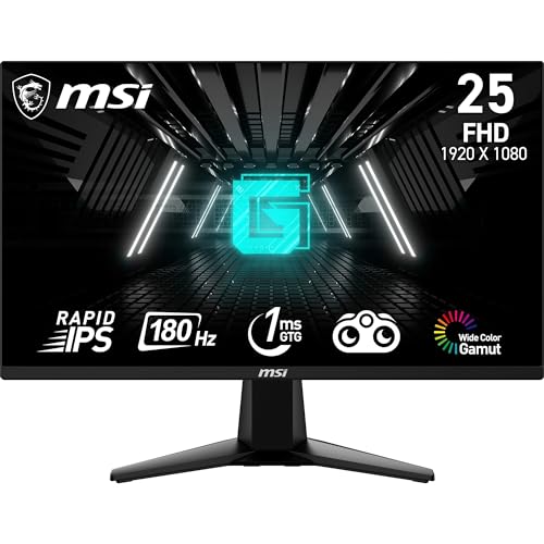 MSI G255F Monitor Gaming 24,5″, 180 Hz, 1ms, Rapid IPS, FHD (1920×1080), Adaptive SYNC, Night Vision, Anti-flickr, Less Blue Light – Display Port 1.2a / HDMI 2.0b