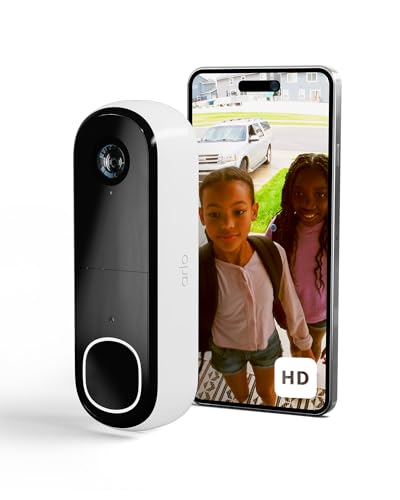 Arlo Essential FHD Videocitofono, Telecamera WiFi Esterno Senza Fili, Campanello Senza Fili da Esterno, Citofono Smart, Sensore Movimento, Visione Notturna, Sirena, Prova Inclusa Secure App, Bianco