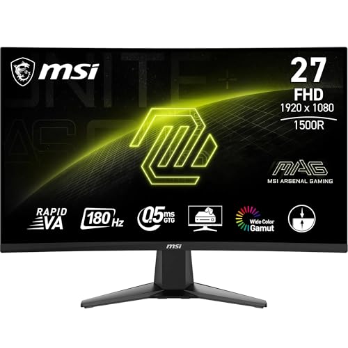 MSI MAG 27C6F Monitor Gaming Curvo 27″ – FHD (1920 x 1080), 180Hz/0,5 ms, pannello VA 1500R – Adaptive-Sync, connettività DisplayPort 1.2a, HDMI