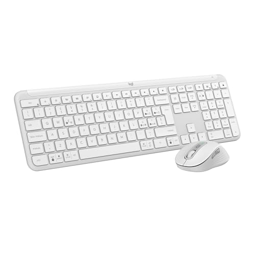 Logitech MK950 Signature Slim wireless tastiera e mouse Kit con di digitazione silenziosi, switch tra tre dispositivi, Bluetooth, più sistemi operativi, Windows, Mac, Layout Italiano QWERTY, Bianco