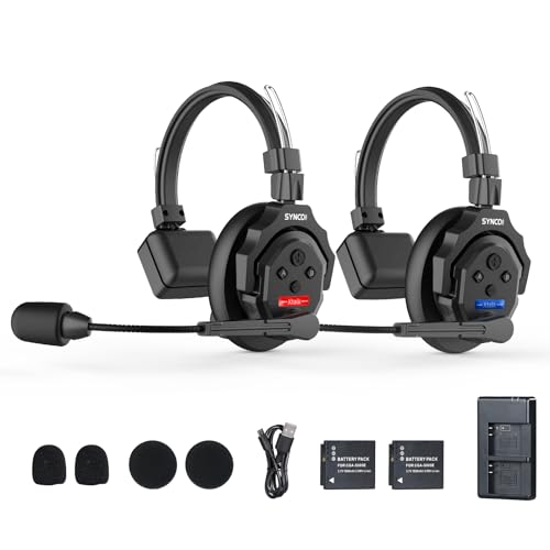 SYNCO Xtalk Cuffie Wireless Full Duplex X2, 2.4G Sistema Cuffie Interfoniche Wireless Comunicazione per Team Cancellazione del Rumore con 2 Cuffia