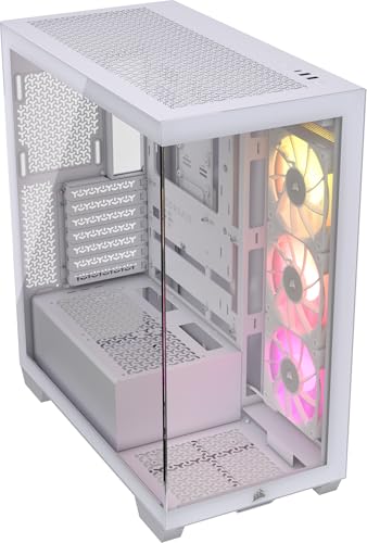 CORSAIR iCUE LINK 3500X RGB Mid-Tower ATX Case per PC – Vetro Panoramico Temperato – Compatibile con Scheda Madre a Connessione Inversa – 3x Ventole CORSAIR RX120 RGB Incluse – Bianco