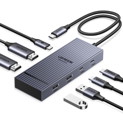 UGREEN Revodok Pro 207 10Gbps Hub USB C Doppio HDMI 4K 60Hz PD 100W Adattatore Type C 3.2 Docking Station 7 In 1 Dock Compatibile con Surface 10 XPS 15 13