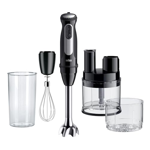 Braun Multiquick 5 Pro MQ55755M MINIPIMER CON 5 ANNI DI ASSISTENZA, 25 velocità di lavorazione, Antischizzo, 3 accessori, NUOVO ACCESSORIO ROBOT, 1000watt, Nero