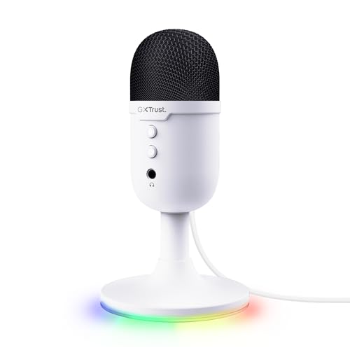 GXTrust 236W Yami Microfono a Condensatore USB da Streaming per Podcast, Gaming, Discord, Twitch, Youtube, Microfono ASMR con Pulsante di Silenziamento, Schema Cardiode, RGB – Bianco
