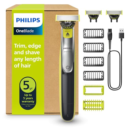 Philips OneBlade QP2834/31 – Regolabarba elettrico 360 autentico, per viso e corpo, 3 lame da 360, 4 pettini per barba (1, 2, 3, 5 mm), 1 kit per il corpo