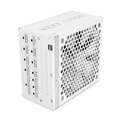 NZXT C1000 Gold ATX 3.1 – Alimentatore per PC da gaming completamente modulare a rumorosità ridotta – 1000 watt – 80 PLUS Gold – Connettore 12V-2×6 – Condensatori 100% giapponesi – Bianco