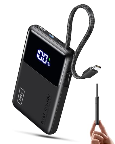 INIU 45W Power Bank, 10000mAh Ricarica Rapida Powerbank con Cavo USB C Integrati, USB C In&Out PD3.0 QC4.0 Caricatore Portatile per iPhone 17 16 15 14 13 Pro Xiaomi Samsung Huawei iPad Pro etc
