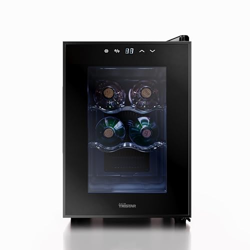 Tristar Cantinetta vino Grande Saignée – Per fino a 6 bottiglie – 17 L – Termoelettrica – Porta in vetro – Display LED touch – Luce interna – WR-7506 [Classe di efficienza energetica E]