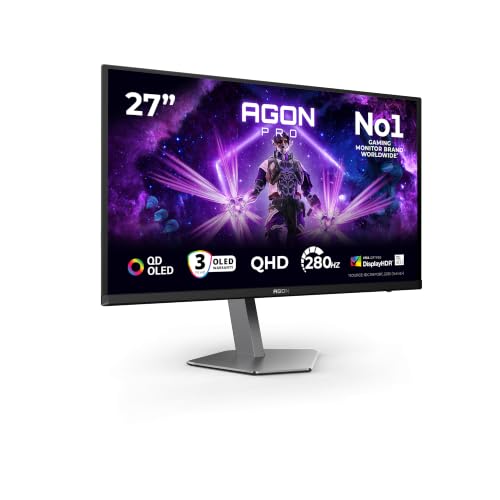 AOC Agon PRO AG276QZD2AM – Monitor OLED QHD da 27 pollici, 280 Hz, 0,03 ms GtG, FreeSync Premium Pro, comp. G-Sync, HDR400 (2560×1440, 2x HDMI 2.1, DisplayPort, Hub USB) nero