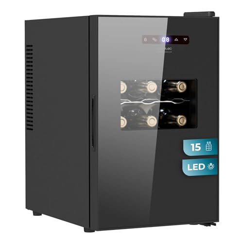 Cecotec Cantinetta Vino Bolero GrandSommelier 1550 CoolCrystal. 15 Bottiglie, Termoelettrica, Silenziosa 35dB, Temperatura 5-18ºC, Pannello Touch, LED Interno, Eco-Friendly, Design Elegante e Moderno