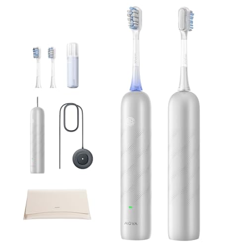 Mova Fresh Pro 3DClean Spazzolino elettrico con App, Ricaricabile per adulti, 2 testine e custodia da viaggio, testina di ricambio 3in1 con supporto, 30 giorni di durata della batteria, Argento