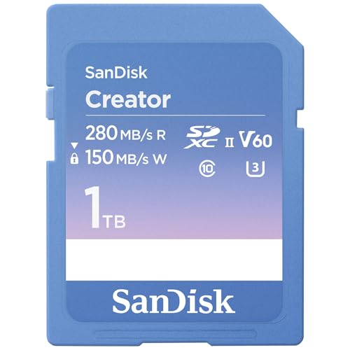 SanDisk Creator Scheda SD UHS-II 1TB (Per DSLR i Fotocamere Mirrorless, 6K i 4K Video, V60, UHS-II, Velocità fino a 280 MB/s, RescuePro Deluxe, Class 10, U3, 1 mese di Adobe Creative Cloud)